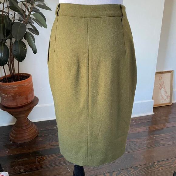 Vintage Moss Olive Green Wool Pencil Skirt - Picture 4 of 6